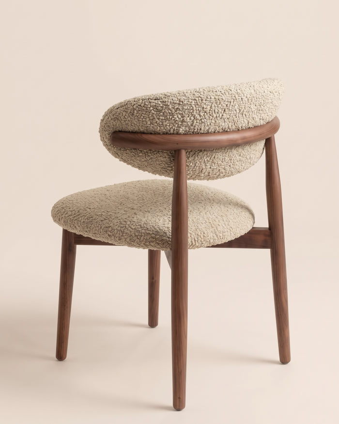 t4option0_3 | Dining Chair in bouclé with walnut. Soft chair