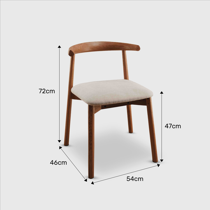 Ella dining chair by Mowelli with dimensions: 72cm high, 54cm wide, 46cm deep and 47cm seat height