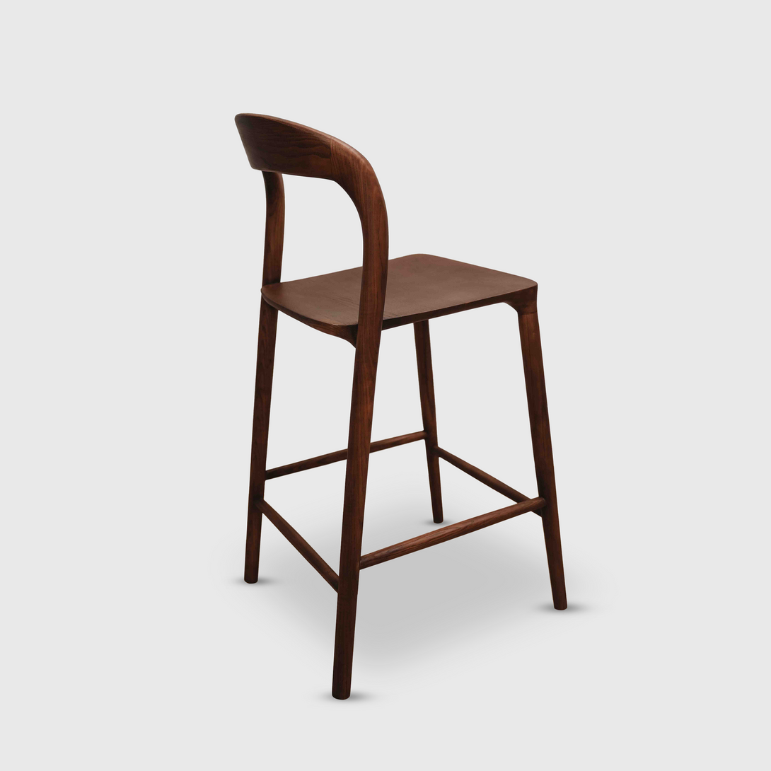 Nora walnut wooden bar stool by Mowelli – minimalist Belgian design