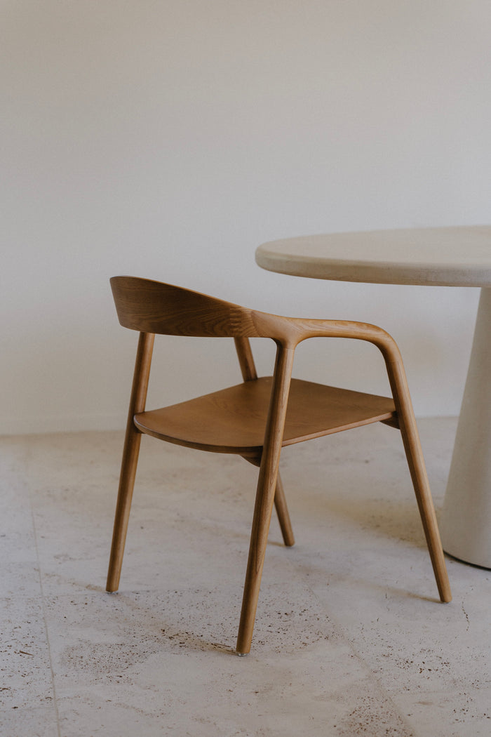 t4option0_2 | Nora oak dining chair with curved backrest and solid wood frame, side view