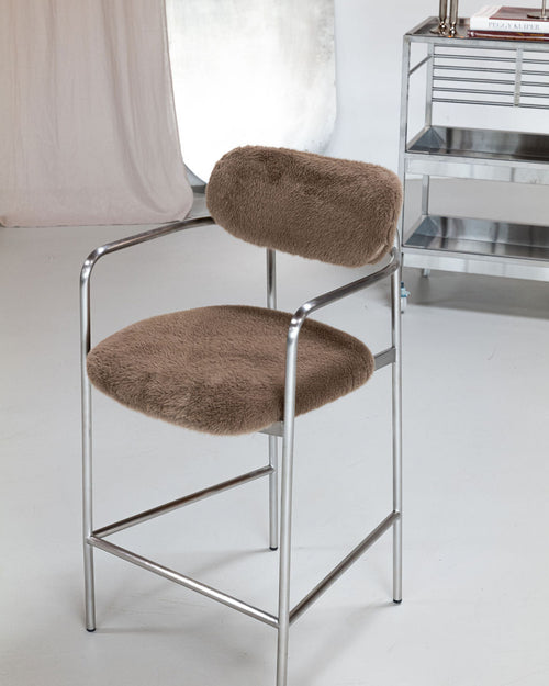 t4option0_1 | Coco bar chair in sage grey textured upholstery with a brushed stainless steel frame