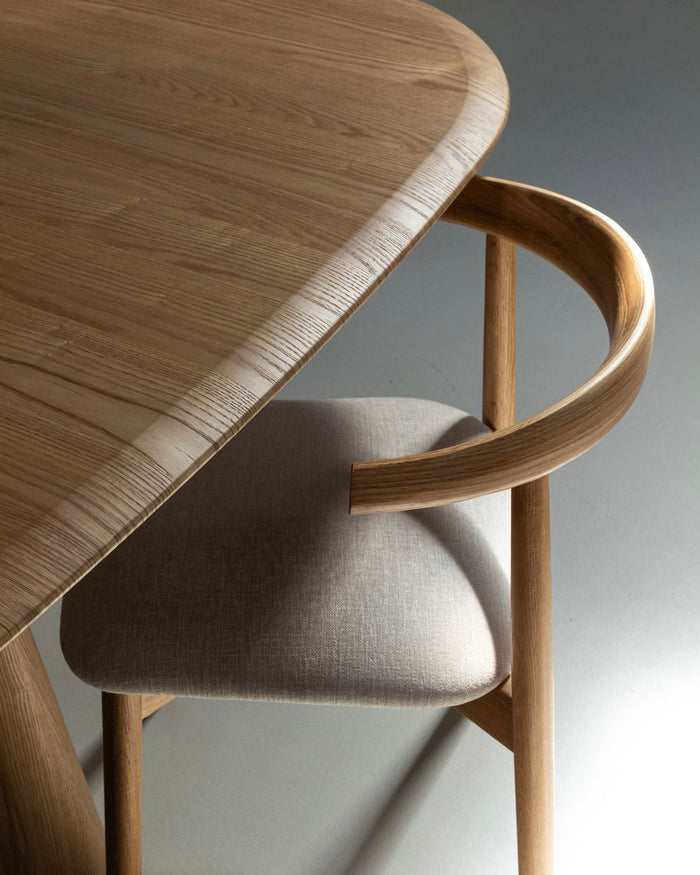 t4option0_1 | Ella wooden dining chair in Natural with a  the Volta dining table.